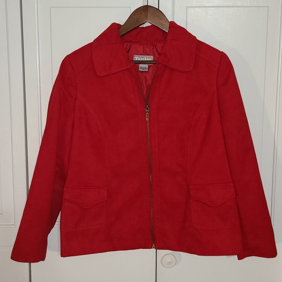 TanJay Vibrant Red Women's Zip Up Jacket Size 10 Petite - Picture 1 of 4